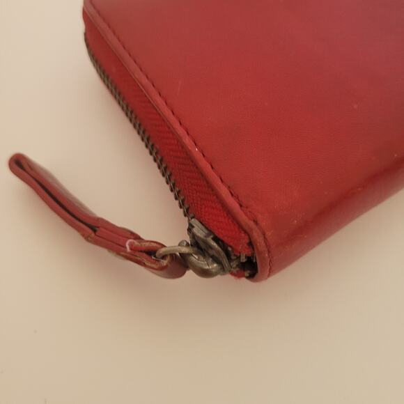 Burberry Black Label Leather Zip Around Wallet Red Clutch Logo Large Designer - Picture 10 of 13